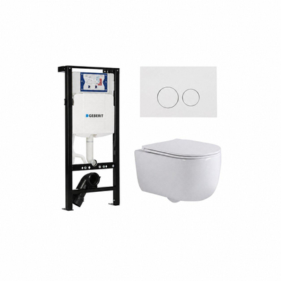 QeramiQ Dely Swirl Toiletset - 36.3x51.7cm - Geberit UP320 plieger inbouwreservoir - slim zitting - glans witte bedieningsplaat - ronde knoppen - glans wit