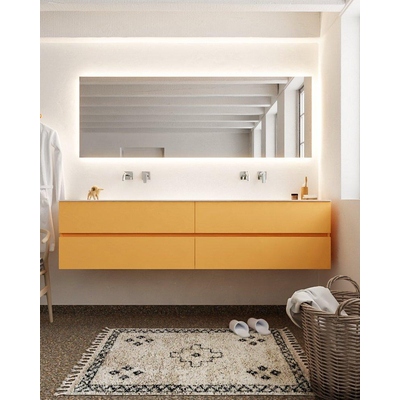 Mondiaz VICA ensemble de meuble de salle de bain - 200cm - meuble sous-vasque ocre - 4 tiroirs - lavabo moon double - sans trou de robinet version XL 60cm de haut