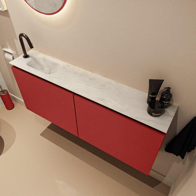 MONDIAZ TURE-DLUX Meuble toilette - 120cm - Fire - EDEN - vasque Opalo - position gauche - 1 trou de robinet