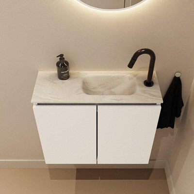 MONDIAZ TURE-DLUX Meuble de toilette 60 cm Talc. Lavabo EDEN Ostra position droite. Avec 1 trou de robinet.