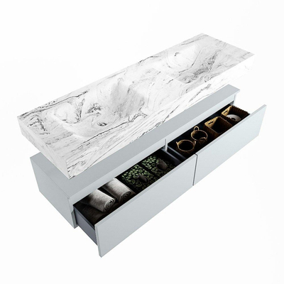 Mondiaz ALAN-DLUX Ensemble de meuble - 150cm - meuble Clay mat - 2 tiroirs - Lavabo Cloud Glace suspendu - vasque Gauche et droite - 0 trous de robinet