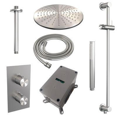 Brauer Douche pluie encastrable Carving brossé - douche principale 30 cm - 2 fonctions - glissière - incluant partie encastrable - douchette à main Barre 1 position - PVD - inox brossé
