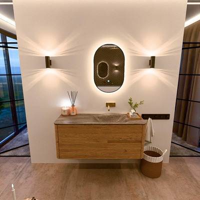 Mondiaz CIRO-DLUX Badkamermeubelset - 120x45x50cm - Solid surface wastafel Oza - 1 wasbak Rechts - zonder kraangaten - 2 lades - Oak