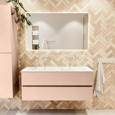 MONDIAZ VICA Badkamermeubelset - 120cm - onderkast rosee- 2 lades - wastafel cloud dubbel - zonder kraangaten - 60cm hoge versie - talc