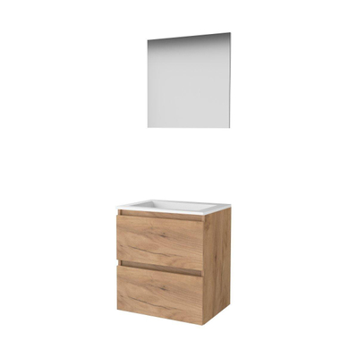 Basic-Line Basic 46 ensemble de meubles de salle de bain 60x46cm sans poignée 2 tiroirs lavabo acrylique 0 trous de robinetterie miroir mfc whisky oak