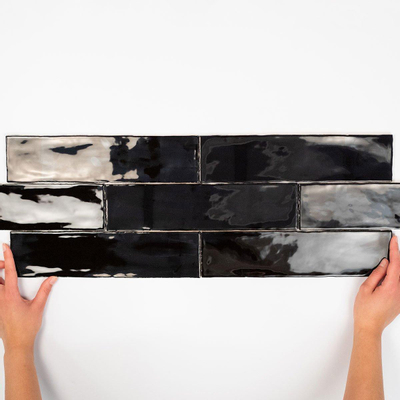 Terravito Pavero wandtegel - 7.5x30cm - 8.6mm - Rechthoek - Zwart glans