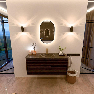 Mondiaz CIRO-DLUX Badkamermeubelset - 120x45x50cm - Solid surface wastafel Lava - 1 wasbak Midden - 1 kraangat - 2 lades - Walnut