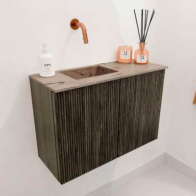 Mondiaz JOYA-DLUX Meuble WC 60cm - couleur Shadow - Lavabo FAYE position Gauche Sans trou de robinet couleur Arena.