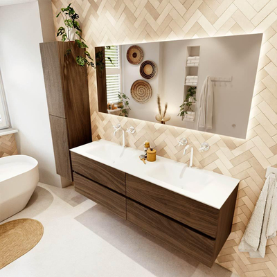 Mondiaz VICA Meuble bas de salle de bains - 160x50x45cm - 4 tiroirs - lavabo cloud - double - 2 trous de robinet - Talc