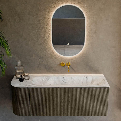 Mondiaz KURVE-DLUX Ensemble de meubles de salle de bains - 125x46x40cm - 1 tiroir - 1 porte - lavabo solid surface - droite - sans trou de robinet - Shadow