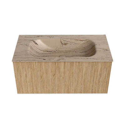 MONDIAZ KURVE-DLUX Meuble de salle de bains 90cm couleur Oak avec 1 tiroir et 0 porte. Lavabo BIG SMALL Central 1 trou de robinet Arena.