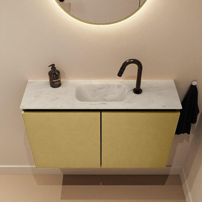 MONDIAZ TURE-DLUX Meuble toilette - 80cm - Oro - EDEN - vasque Opalo - position centrale - 1 trou de robinet