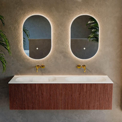 Mondiaz KURVE-DLUX Badkamermeubelset - 150x46x40cm - 2 lade - wastafel solid surface - dubbel - zonder kraangat - Ruby