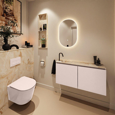 MONDIAZ TURE-DLUX Meuble toilette - 100cm - Rosee - EDEN - vasque Frappe - position gauche - 1 trou de robinet