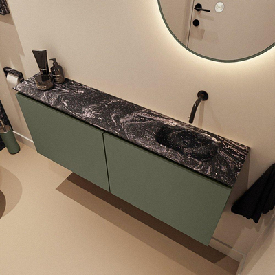 MONDIAZ TURE-DLUX meuble WC 120 cm Army. Lavabo EDEN Lava position droite. Sans trou de robinet.