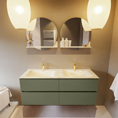 Mondiaz VICA-DLUX ensemble de meuble de salle de bain - 130cm - meuble sous-vasque armée - 4 tiroirs - lavabo encastré nuage double - 2 trous de robinet - version haute de 60cm - ostra