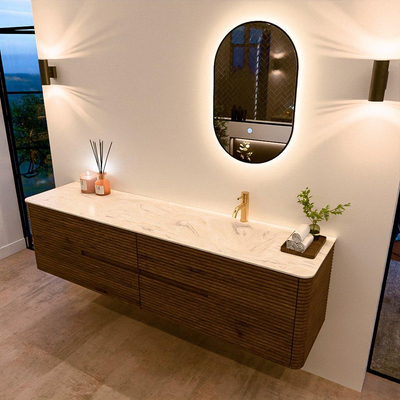Mondiaz CIRO-DLUX Badkamermeubelset - 190x45x50cm - Solid surface wastafel Ostra - 1 wasbak Rechts - 1 kraangat - 4 lades - Dusk
