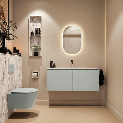MONDIAZ TURE-DLUX Meuble toilette - 120cm - Greey - EDEN - vasque Glace - position centrale - sans trou de robinet