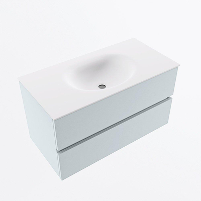 Mondiaz VICA Ensemble de meuble de salle de bain - 90cm - meuble sous-vasque argile - 2 tiroirs - lavabo lune milieu - 1 trou de robinet - version haute 60cm - talc