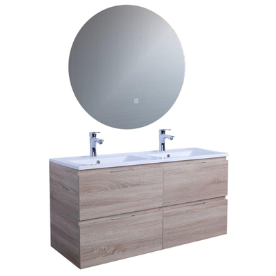 Adema Looks Badmeubelset 120x45.5x58cm met overloop inclusief ronde spiegel met verlichting hout