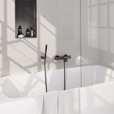 Brauer Gunmetal Carving Robinet de baignoire - ensemble de douche - douchette à main 1 fonction - bouton carving - PVD - gunmetal brossé