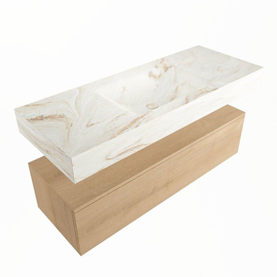 Mondiaz ALAN-DLUX Ensemble de meuble - 120cm - meuble Washed Oak mat - 1 tiroir - Lavabo Cloud Frappe suspendu - vasque Centre - 1 trou de robinet