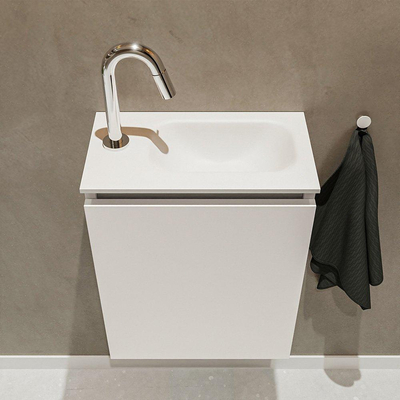 Mondiaz TURE Meuble lave-mains 40x23x50cm 1 trou de robinet 1 porte Linen mat Lavabo Eden Droite Solid Surface Blanc