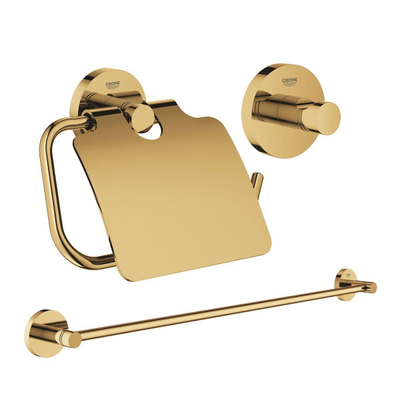 GROHE Essentials ensemble d’accessoires 3 pièces avec porte-serviettes, crochet porte-serviette et porte-rouleau de papier toilette avec clapet Cool Sunrise