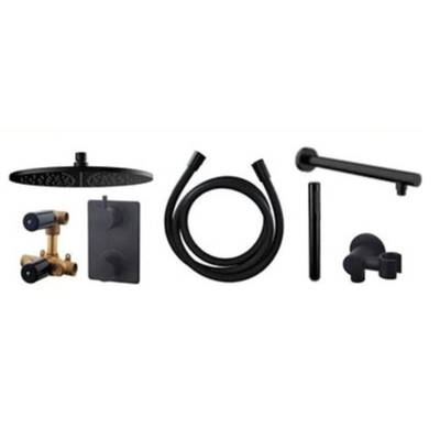 Wiesbaden One Pack Inbouwthermostaatset rond - type 304 - 30cm - mat zwart