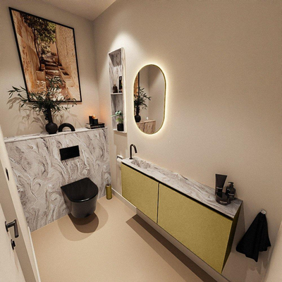 MONDIAZ TURE-DLUX Meuble toilette - 120cm - Oro - EDEN - vasque Glace - position gauche - 1 trou de robinet