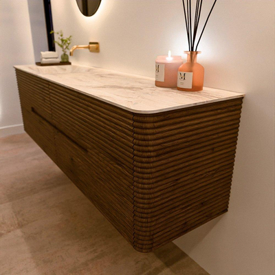 Mondiaz CIRO-DLUX Badkamermeubelset - 170x45x50cm - Solid surface wastafel Frappe - 1 wasbak Links - zonder kraangaten - 4 lades - Dusk