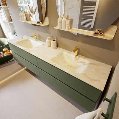 MONDIAZ VICA-DLUX Ensemble meuble de salle de bains - 200cm - meuble bas army - 4 tiroirs - lavabo encastré cloud double - 2 trous de robinet - version haute 60cm - frape