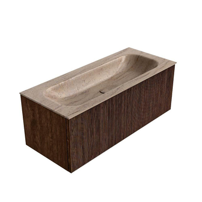 MONDIAZ KURVE-DLUX 110cm badmeubel kleur Walnut met 1 lade en 0 deuren. Wastafel BIG MEDIUM Midden zonder kraangat Saba.