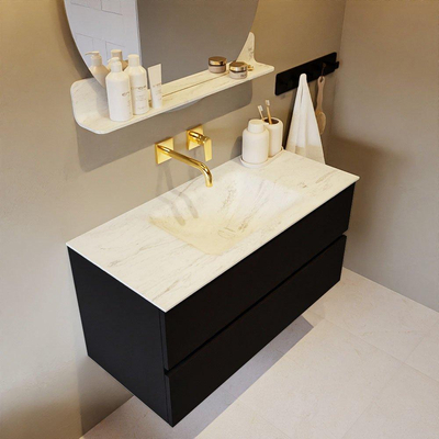 Mondiaz VICA-DLUX ensemble de meuble de salle de bain - 100cm - meuble sous-vasque urbain - 2 tiroirs - lavabo encastré nuage milieu - sans trous de robinet - version haute de 60cm - opalo