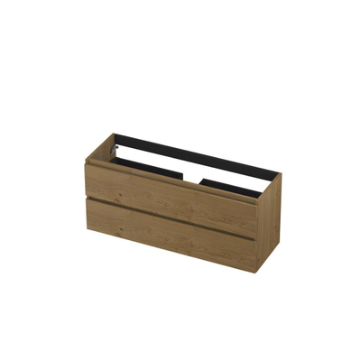 INK Wastafelonderkast - 120x40x52cm - 2 lades - greeploos - met houten keerlijst - MDF - Natur
