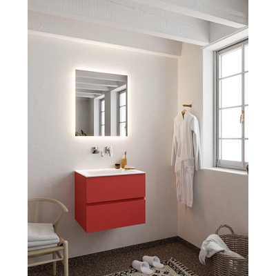 Mondiaz VICA ensemble de meuble de salle de bain - 60cm - meuble sous-vasque fire - 2 tiroirs - lavabo cloud milieu - sans trou de robinet - miroir LED - version XL 60cm de haut