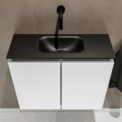 MONDIAZ TURE Toiletmeubel 60x23x50cm met 0 kraangaten 2 deuren talc mat Wastafel Eden midden Solid Surface Zwart