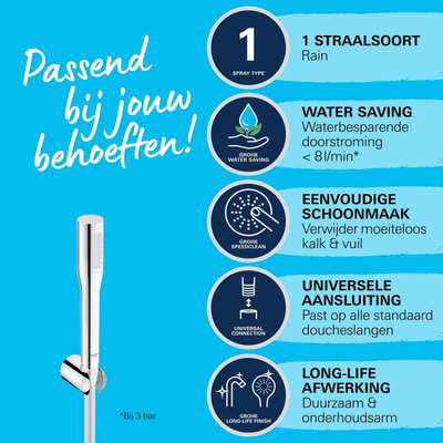 GROHE Vitalio Get Stick Ensemble de douchette à main - 1 jet - barre - avec support - flexible lisse - 150cm - chromé