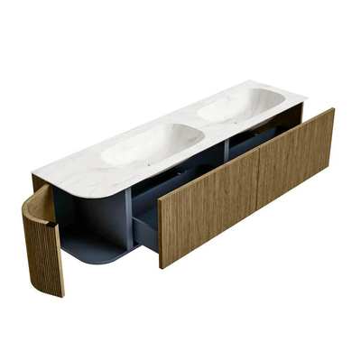 Mondiaz KURVE-DLUX Badkamermeubelset - 175x46x40cm - 2 lade - 1 deur - wastafel solid surface - dubbel / rechts - zonder kraangat - Dusk