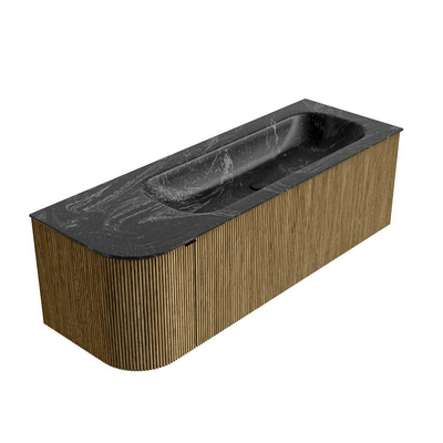 Mondiaz KURVE-DLUX Badkamermeubelset - 135x46x40cm - 1 lade - 1 deur - wastafel solid surface - rechts - 1 kraangat - Dusk