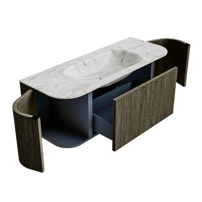 Mondiaz KURVE-DLUX Badkamermeubelset - 120x46x40cm - 1 lade - 2 deuren - wastafel solid surface - midden - zonder kraangat - Shadow