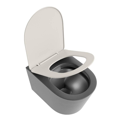 Mondiaz LAVIE WC suspendu – sans bride – 36 x 53 cm – avec abattant softclose – Dark grey (gris), abattant Linen (blanc cassé)