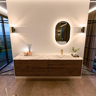 Mondiaz CIRO-DLUX Ensemble de meubles de salle de bains - 190x45x50cm - Plan-vasque solid surface Glace - 1 lavabo à droite - 1 trou de robinet - 4 tiroirs - Dusk