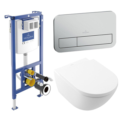 Villeroy & Boch Subway 3.0 Toiletset - zonder spoelrand - diepspoel inbouwreservoir twistflush bedieningsplaat edelmat zitting - softclose & - quickrelease CeramicPlus - Stone White (mat wit)
