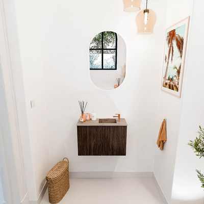 Mondiaz JOYA-DLUX 60cm toiletmeubel - kleur Walnut - Wastafel FAYE positie Rechts 1 kraangat kleur Arena.