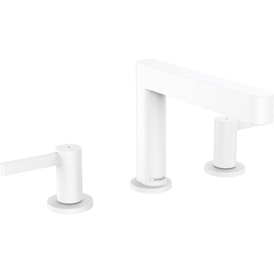 Hansgrohe Finoris wastafelkraan - model 110 - opbouw - laag - 3-gats - met trekwaste - mat wit