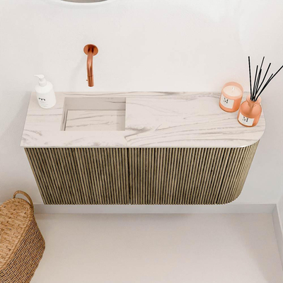 Mondiaz JOYA-DLUX Meuble de toilette 81,6cm - arrondi droit couleur Dusk - Vasque FAYE position Gauche Sans trou de robinet couleur Nata