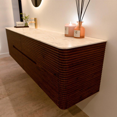 Mondiaz CIRO-DLUX Meuble de salle de bains - 180x45x50cm - Plan vasque solid surface Ostra - 1 vasque à gauche - 1 trou de robinet - 4 tiroirs - Ruby