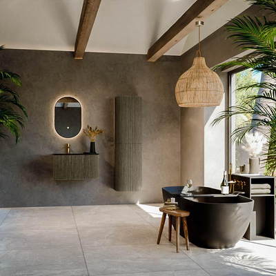 Mondiaz KURVE Ensemble de meuble salle de bain - 75x46x40cm - 1 tiroir - 1 porte - lavabo en solid surface - gauche - 1 trou de robinet - Shadow