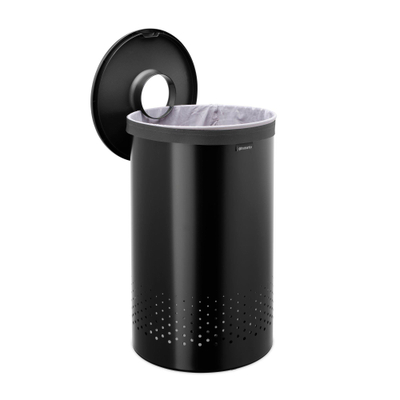 Brabantia Wasbox - 60 liter - couvercle en plastique - sac à linge amovible - matt black/donker grijs